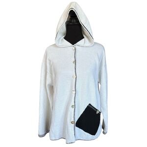 Margaret Winters Textured Cotton Hooded, Button-Up Cardigan, XL, Cottagecore